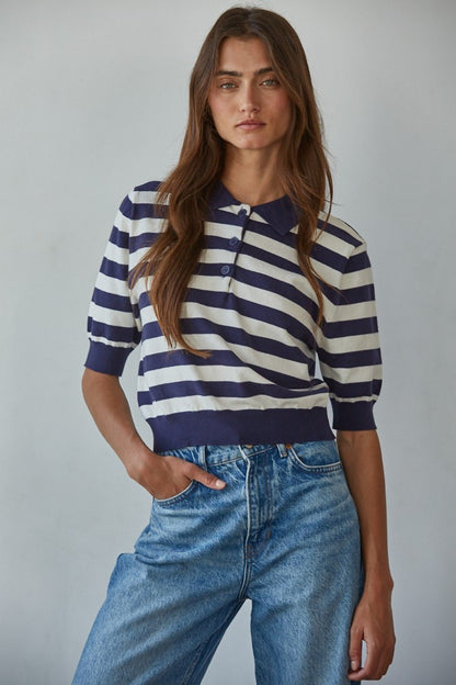 Wilde Striped Polo Top W2262