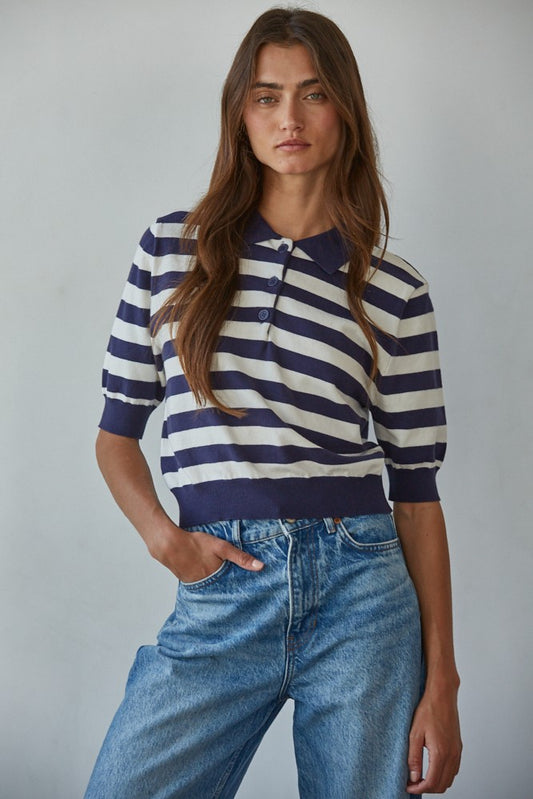 Wilde Striped Polo Top W2262