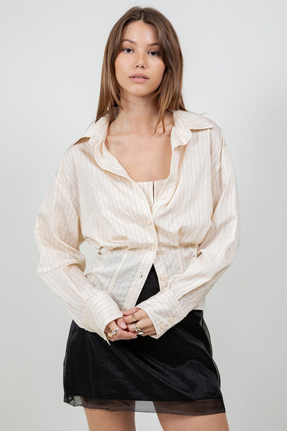 Mini Pinstripe Double Inner Corset Layered Shirt T13091-WC