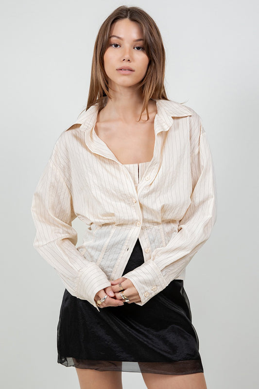 Mini Pinstripe Double Inner Corset Layered Shirt T13091-WC