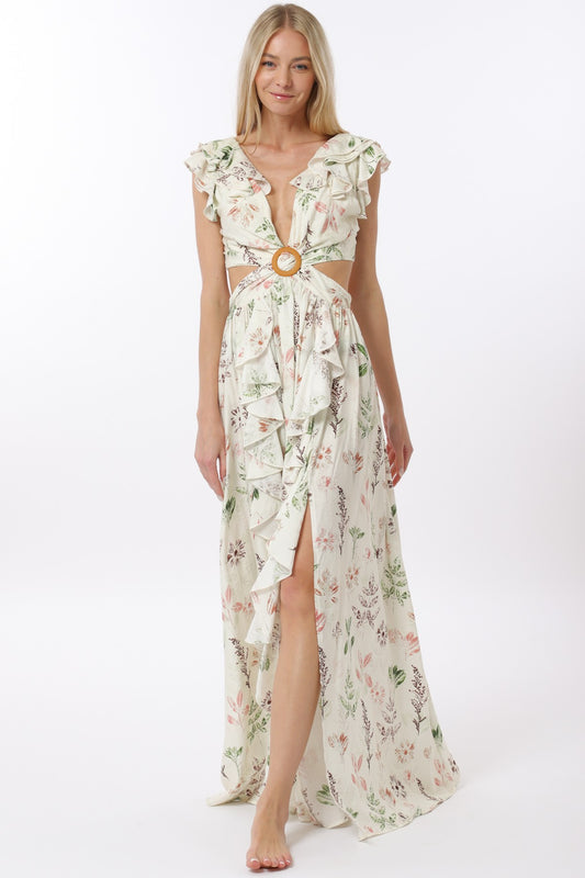 Ruffle Detailing Elastic Back Waisted Maxi Dress DA32323Y