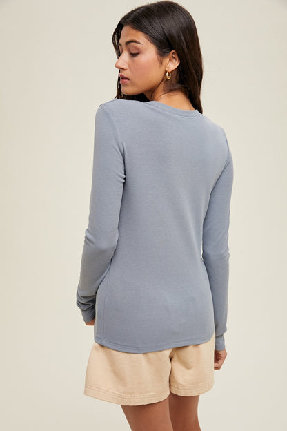 Round Neck Fitted Ribbed Knit Top WL24-9450