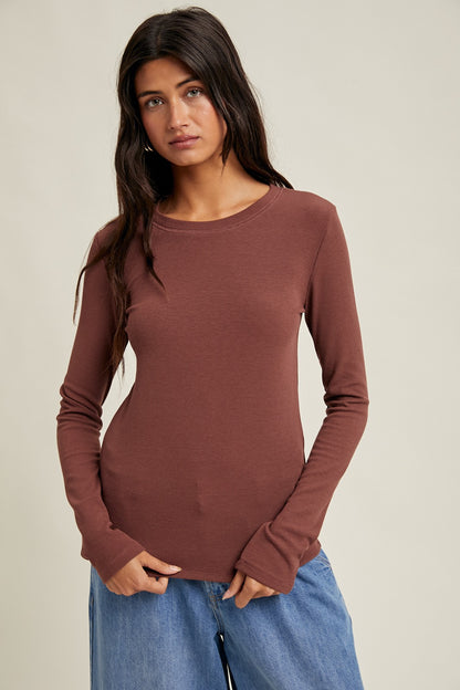 Round Neck Fitted Ribbed Knit Top WL24-9450