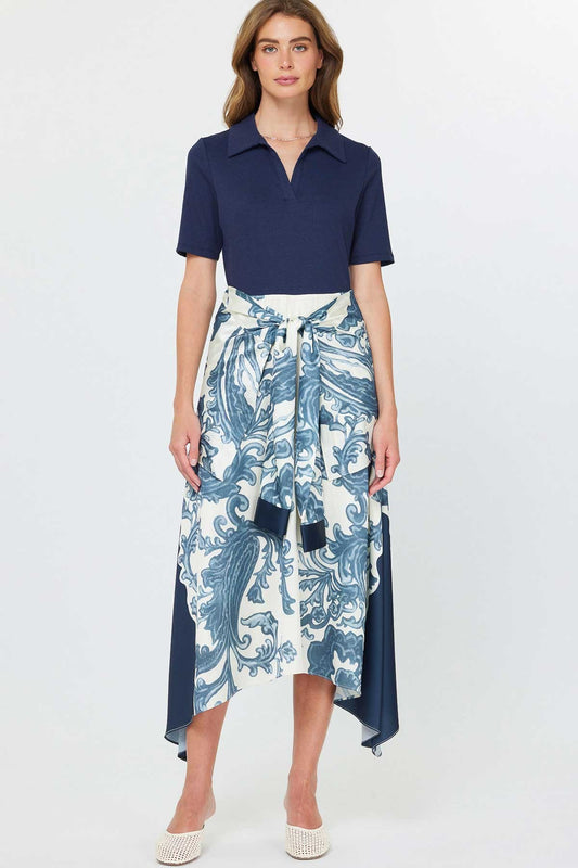 Polo Knit Top Midi Dress W/faux Sleeve Tie 2590189