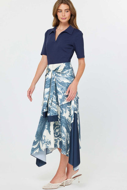 Polo Knit Top Midi Dress W/faux Sleeve Tie 2590189