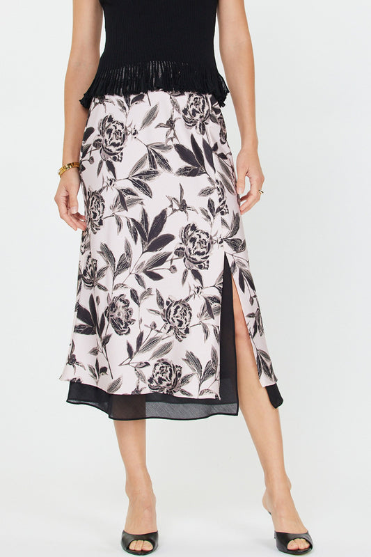Floral Printed Midi Skirt W/chiffon Layer 2550104-1
