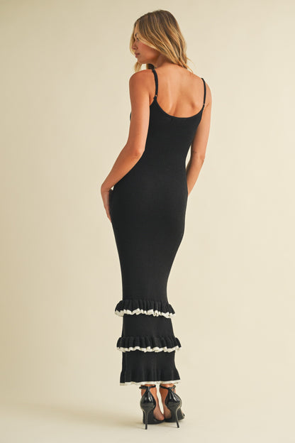 Contrast Ruffled Bottom Hem Sleeveless Knit Maxi ID9227