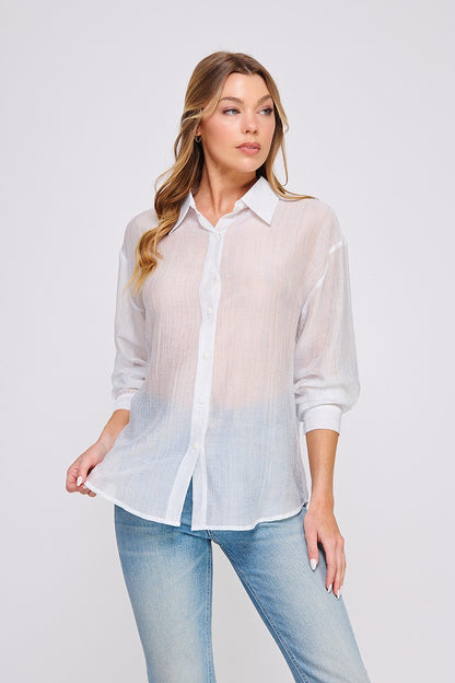 Textured Shimmer Button Up Shirt  AT9413