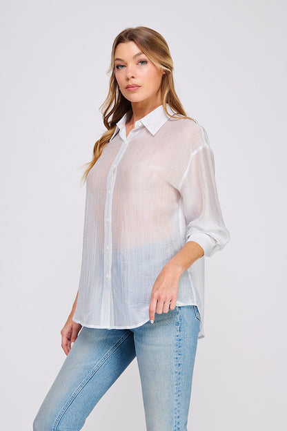 Textured Shimmer Button Up Shirt  AT9413
