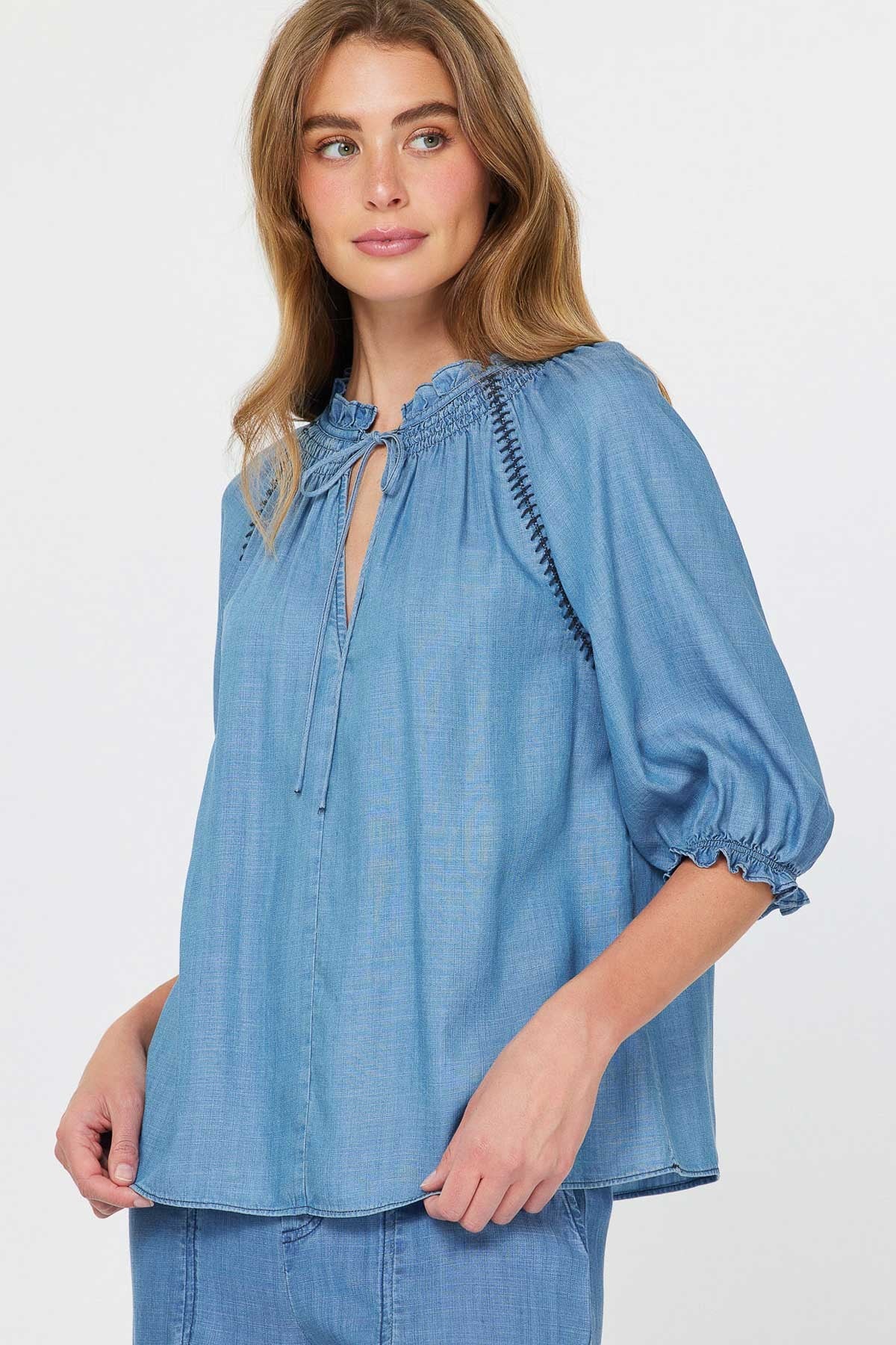 Chambray Top W/embroidery Stitch Detail 2530263-1