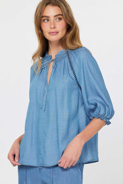 Chambray Top W/embroidery Stitch Detail 2530263-1