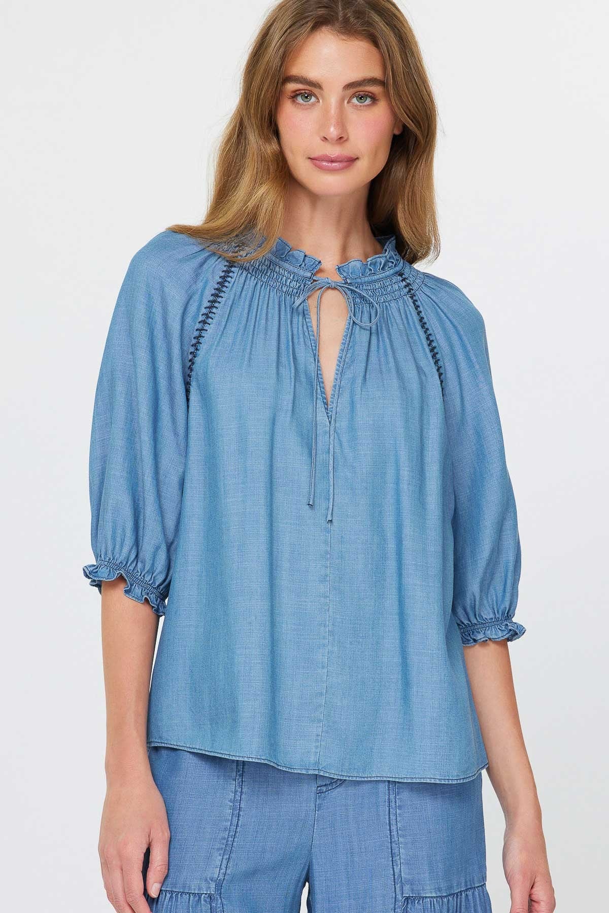 Chambray Top W/embroidery Stitch Detail 2530263-1