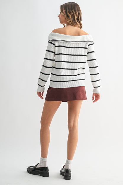 Striped Off-the-shoulder Sweater WL25-10927