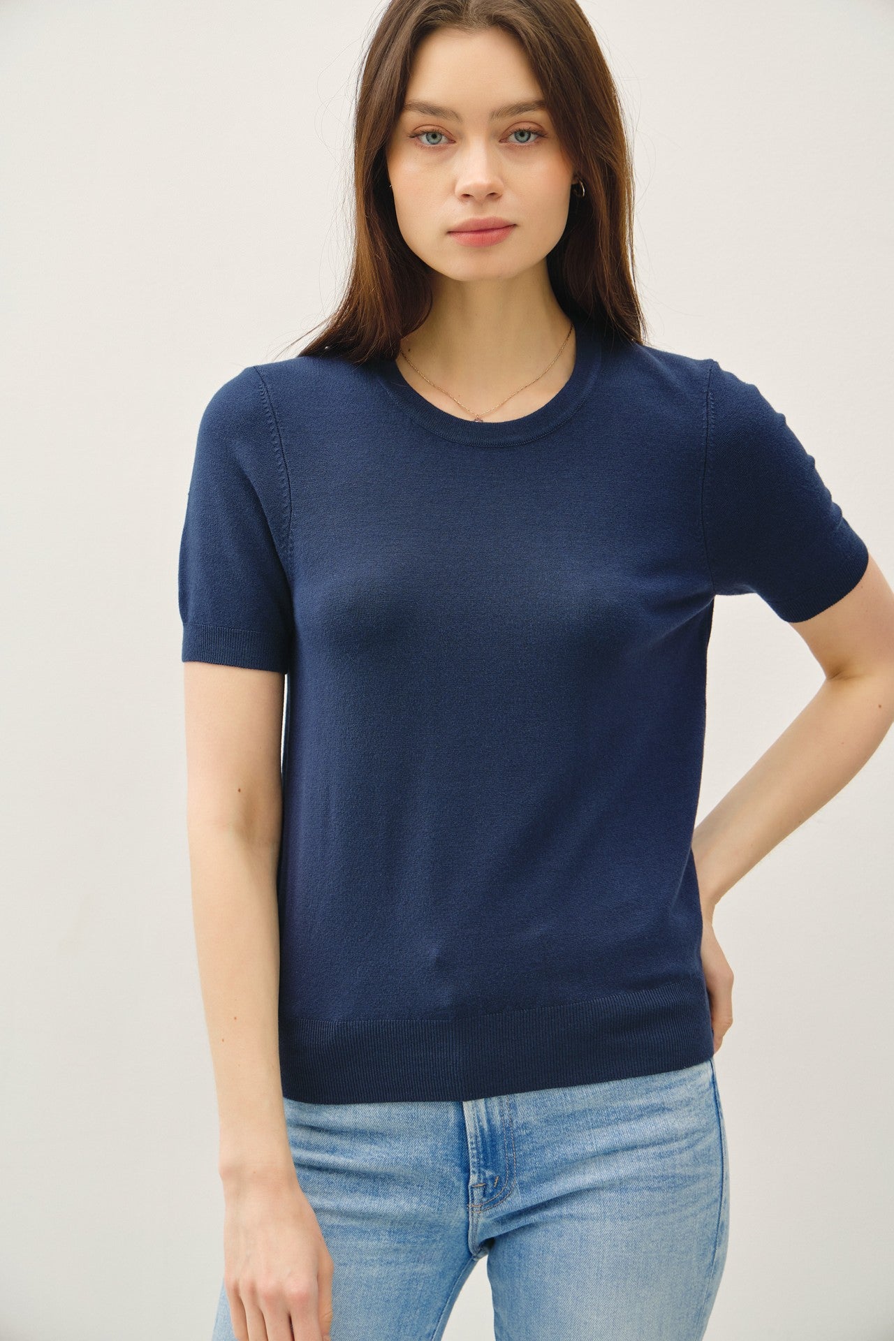 Ultra Soft Basic Short Sleeve Sweater Tee 64289