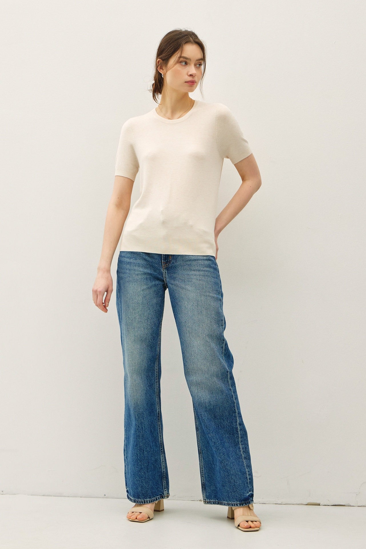 Ultra Soft Basic Short Sleeve Sweater Tee 64289