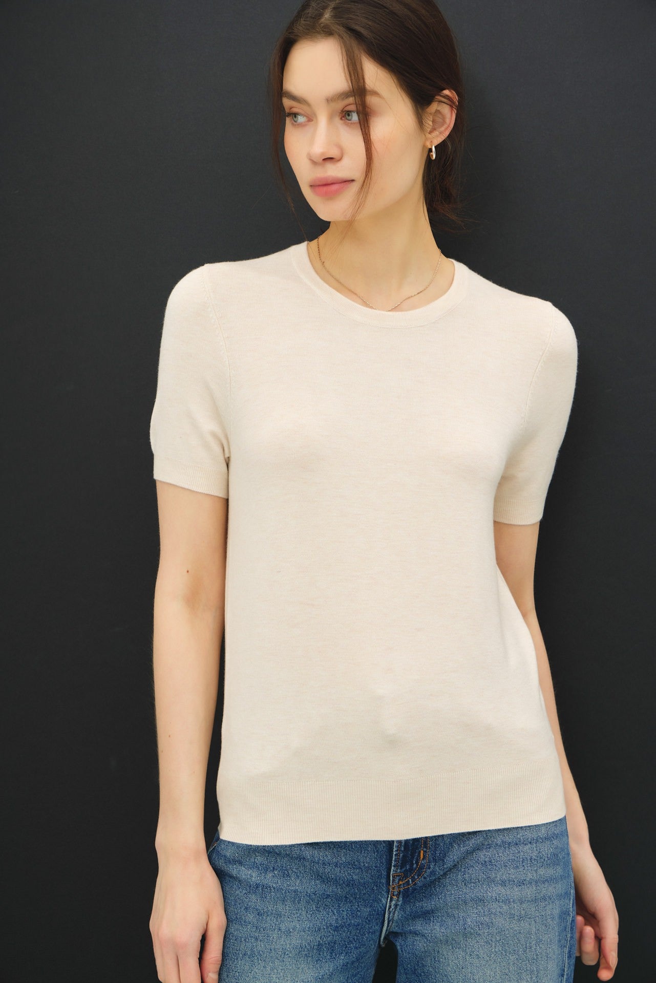 Ultra Soft Basic Short Sleeve Sweater Tee 64289