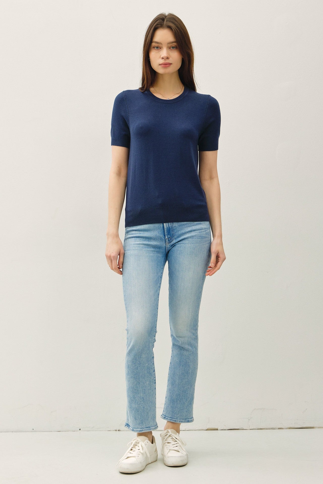 Ultra Soft Basic Short Sleeve Sweater Tee 64289