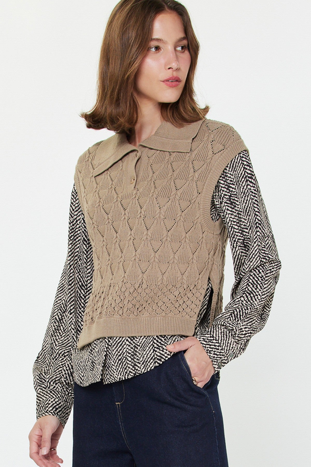 Zebra Printed Woven Combo Sweater 2530258-4