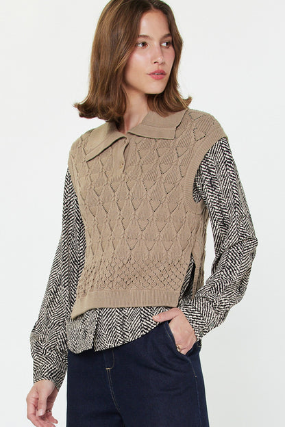 Zebra Printed Woven Combo Sweater 2530258-4
