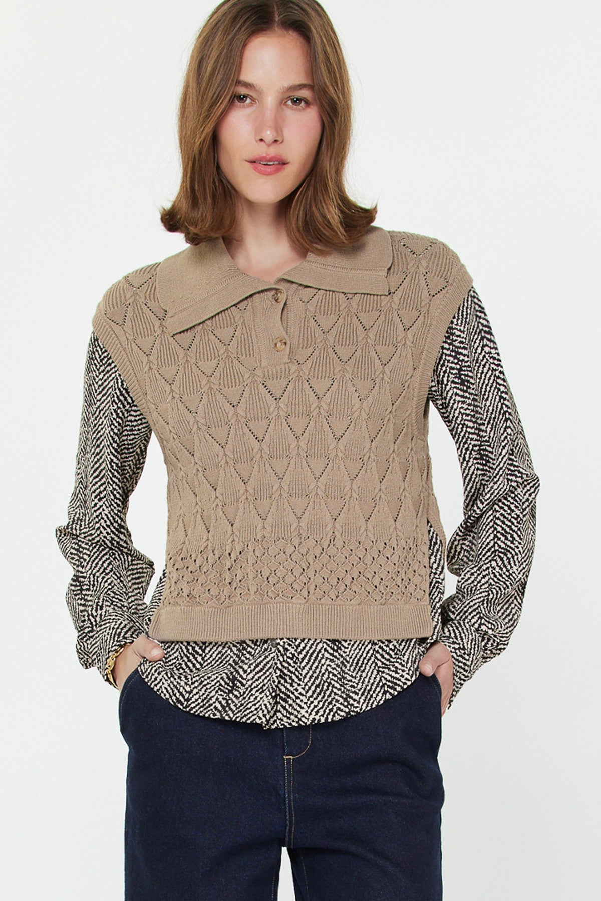 Zebra Printed Woven Combo Sweater 2530258-4