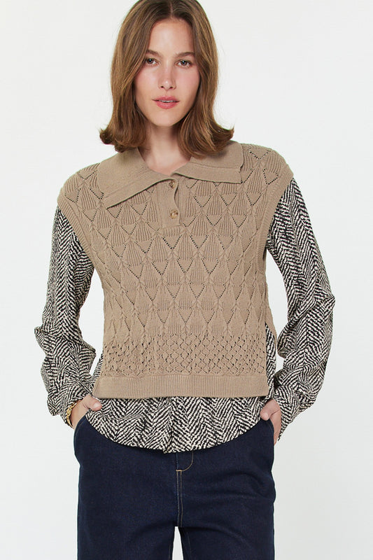 Zebra Printed Woven Combo Sweater 2530258-4