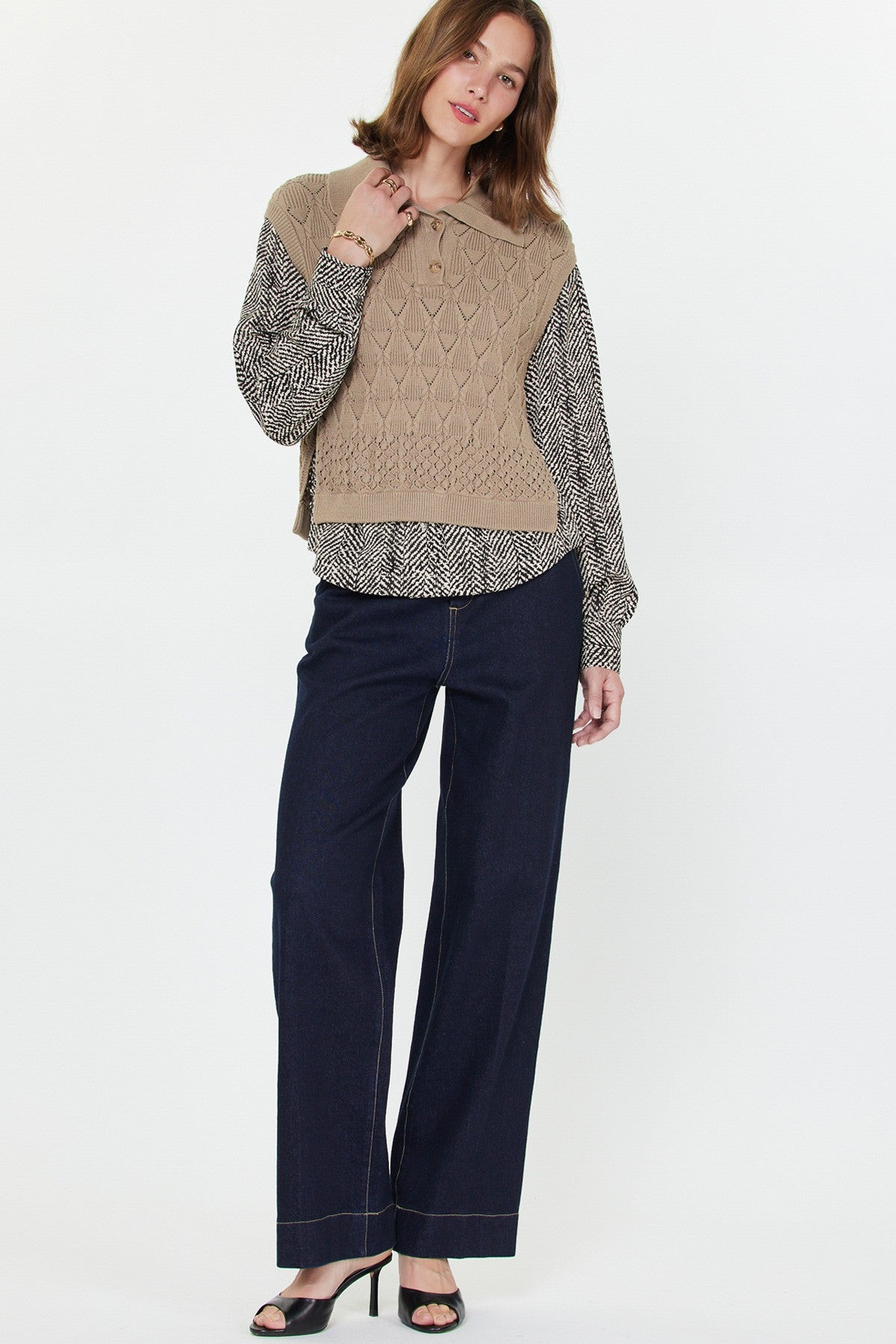 Zebra Printed Woven Combo Sweater 2530258-4
