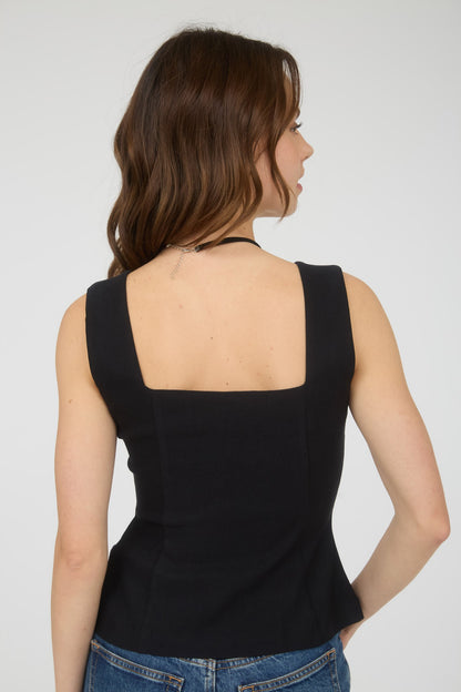 Zip-up Square Neck Sleeveless Blouse TW1939