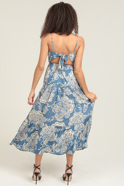 Floral Print Keyhole Peek A Boo Tiered Maxi Dress F4F72-A888