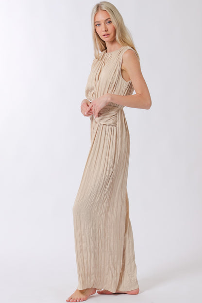 Sleeveless Cf Buckle Waisted Pleated Jumpsuit RA93353H