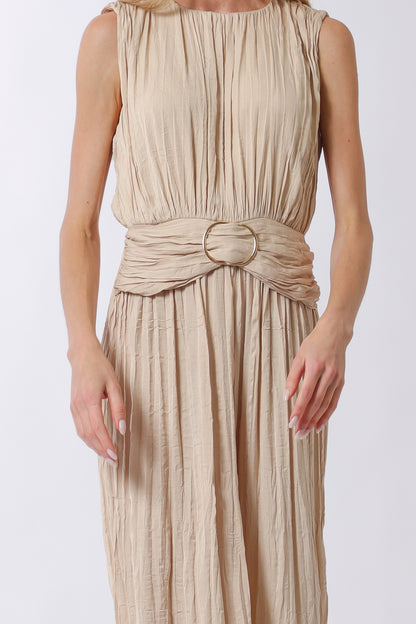 Sleeveless Cf Buckle Waisted Pleated Jumpsuit RA93353H