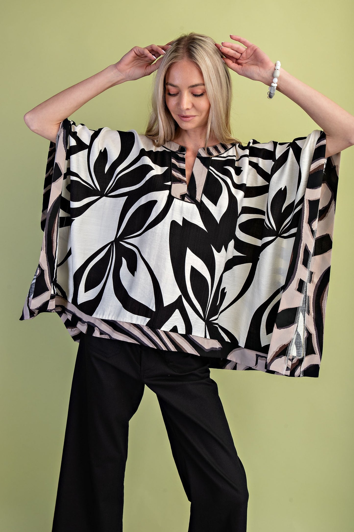 Leaf Print Draped Dolman Sleeve Top TE1477