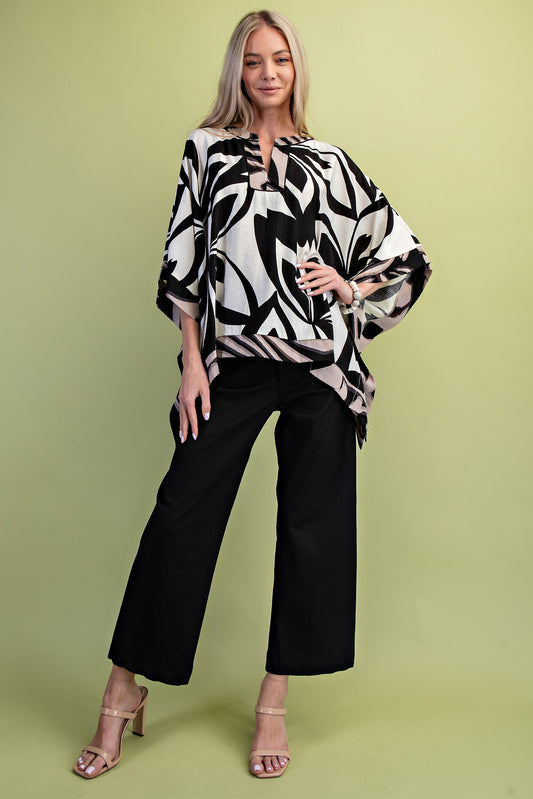Leaf Print Draped Dolman Sleeve Top TE1477