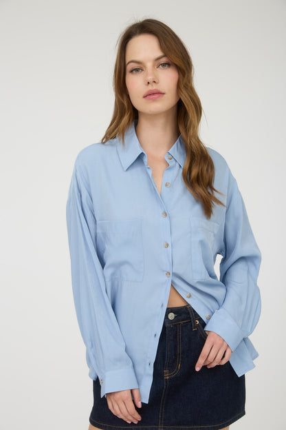 Oversized Button Down Long Sleeve Shirt TW1413