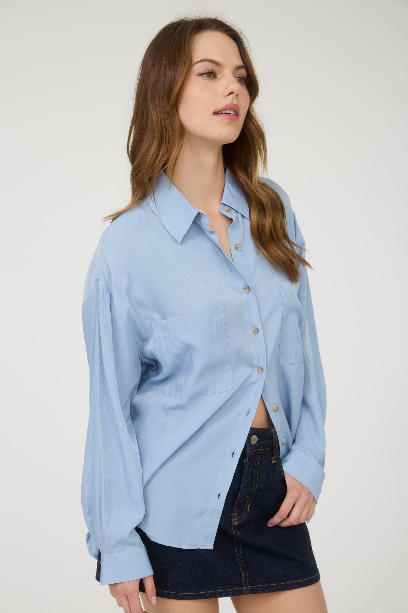 Oversized Button Down Long Sleeve Shirt TW1413