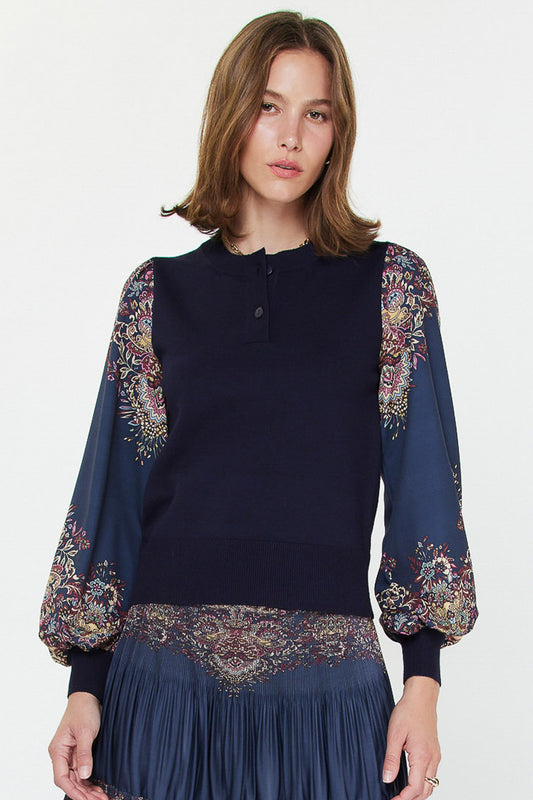 Paisley Printed Woven Combo Sweater 2530376