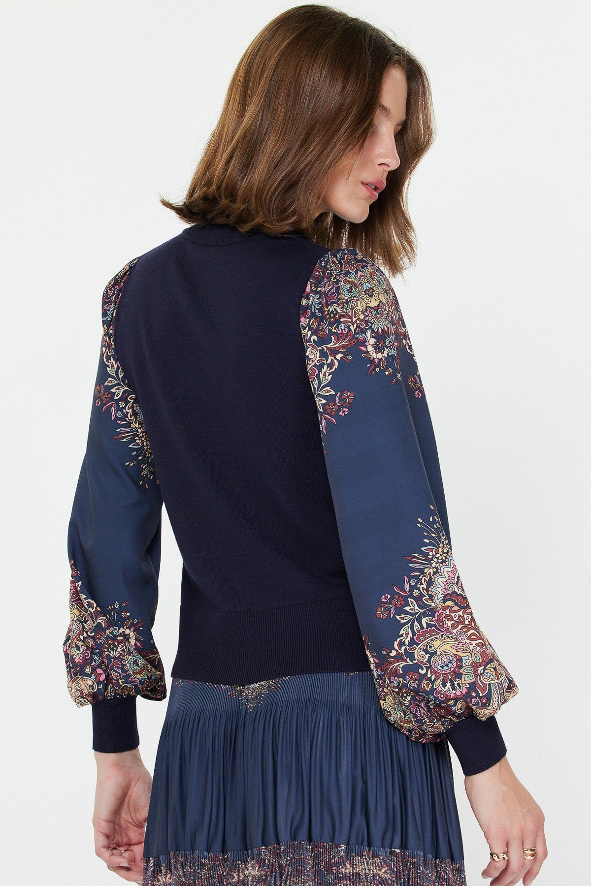 Paisley Printed Woven Combo Sweater 2530376