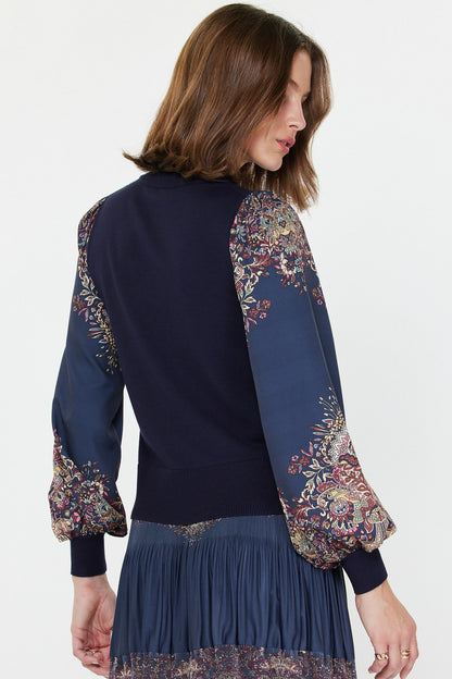 Paisley Printed Woven Combo Sweater 2530376
