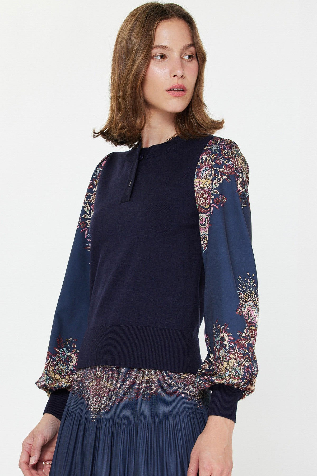 Paisley Printed Woven Combo Sweater 2530376