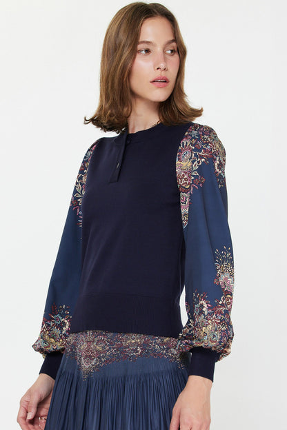 Paisley Printed Woven Combo Sweater 2530376