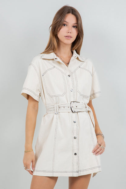 Cotton Washed Dress With Belt D52626-WC