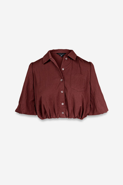 Short Sleeve Cropped Button Up Blouse VB9003