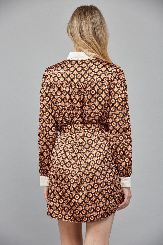 Scallop Collar Mini Dress With Self Waist Sash FD32333