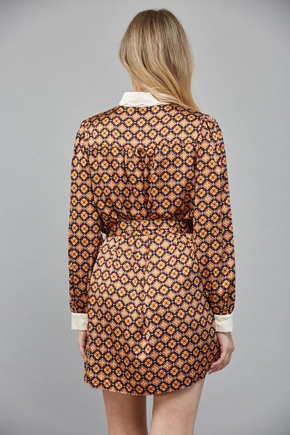 Scallop Collar Mini Dress With Self Waist Sash FD32333