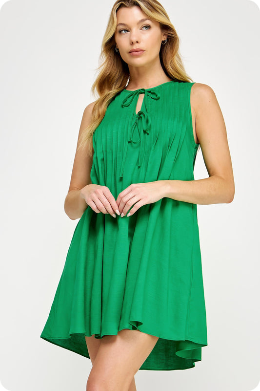 Pintuck Tie Detail Linen Mini Dress D-10484-P-2