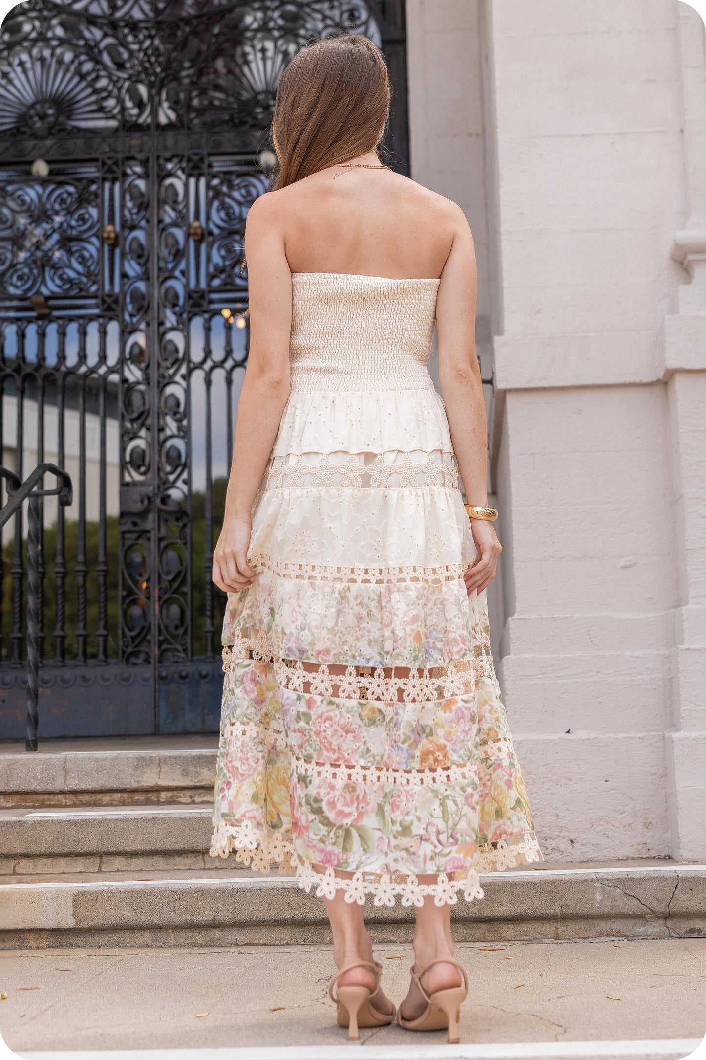 Eyelet Lace Tube Dress In Floral Print D-10919-H-1