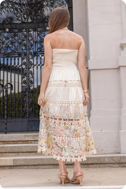 Eyelet Lace Tube Dress In Floral Print D-10919-H-1