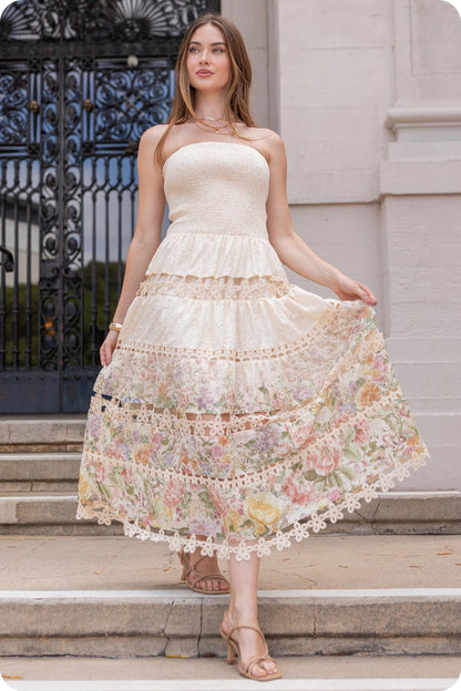 Eyelet Lace Tube Dress In Floral Print D-10919-H-1