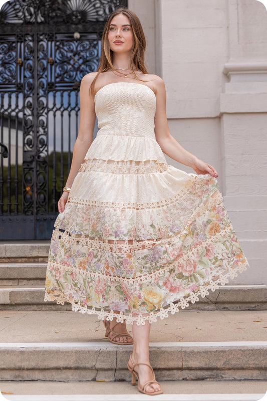 Eyelet Lace Tube Dress In Floral Print D-10919-H-1