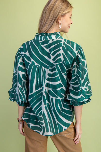 Abstract Print Button Down Top TE1529