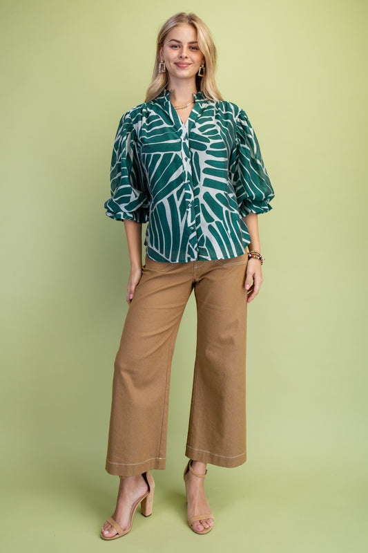 Abstract Print Button Down Top TE1529